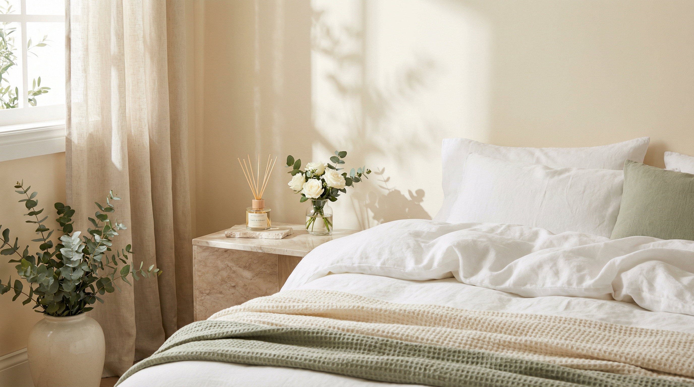 Reed diffuser on bedroom nightstand